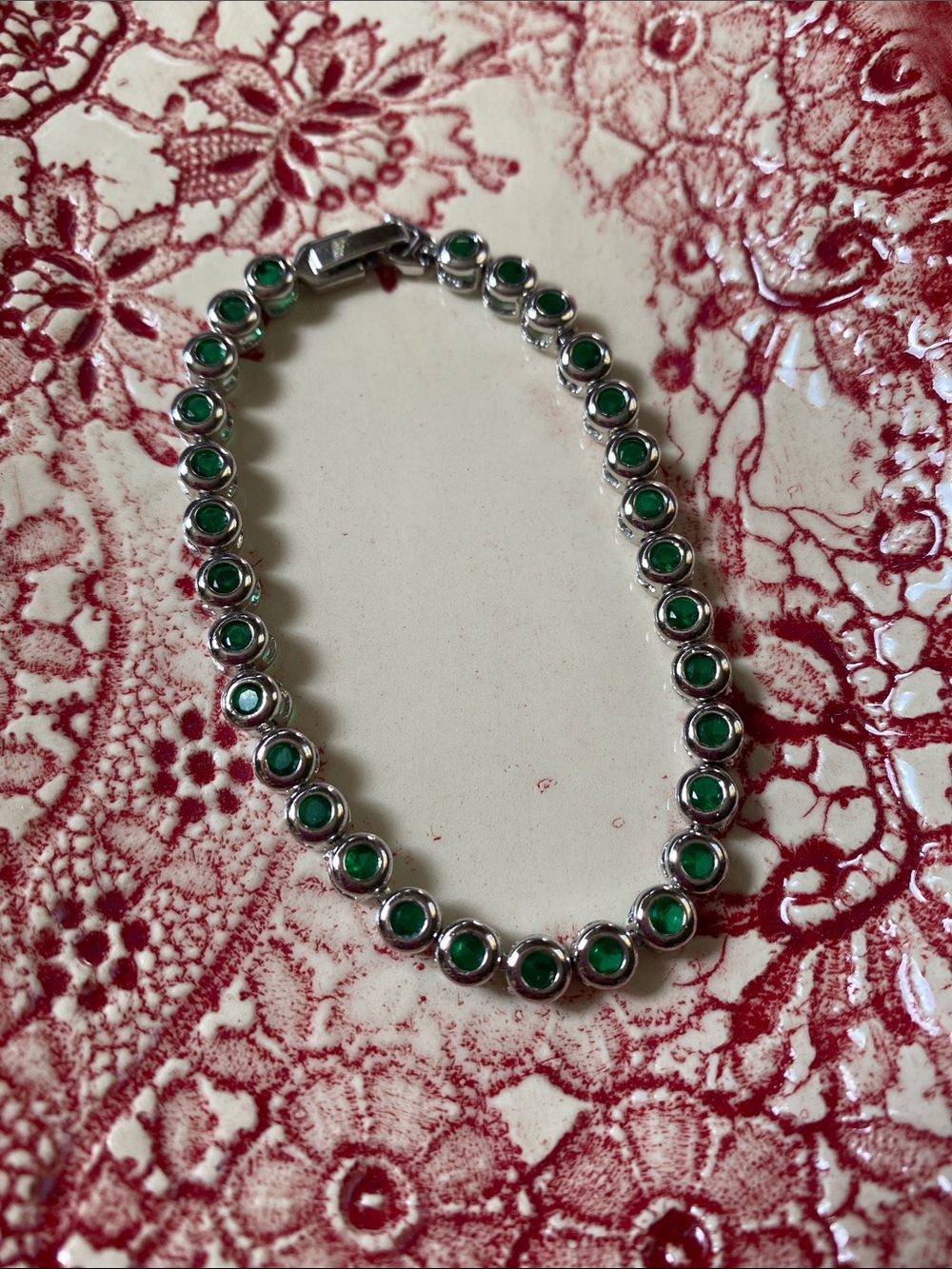 Silver & Lab Created Emerald Tennis Bracelet